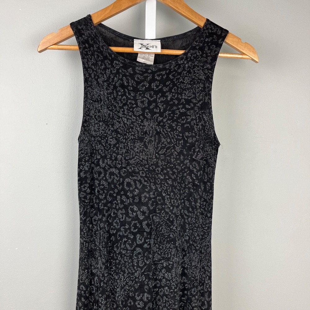 Vintage Gen X‎ 90s Maxi Dress Womens M Black Leopard Print Glitter Slinky USA - Picture 3 of 5